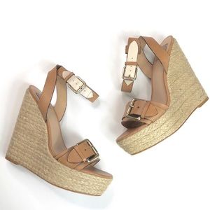 Nude wedge with ankle strap